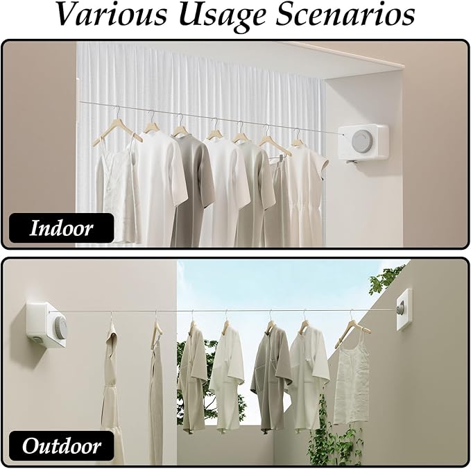 Danpoo Retractable Clothesline Indoor Outdoor, Heavy Duty Anti-Sag Wall Mounted Laundry Drying Line with Stainless Steel Rope