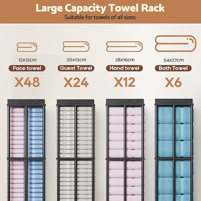 Bathroom Towel Storage, Black Bathroom Towel Holder, Wall Mounted Towels Racks Shelf Towels Organizer for Rolled Towels, 34inch Modern Storage Rack Organizer for RV
