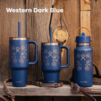 Hydro Flask 40 Oz Travel Tumbler with Handle, Lid and Straw - Insulated Stainless Steel in Western Dark Blue