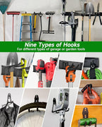 Garden Tool Organizer 48 in with 18 Garage Hooks, Heavy Duty Garage Wall Hooks for Hanging Ladder, Bike, Tool Storage Rack for Yard Tools, Shovel, Shed (23 Pack)