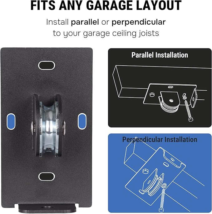 Cargo Box Hoist for Garage Ceiling with Metal Pulley System Holds 150 lbs, 5.5" Low-profile Rooftop Carrier Storage Lift, Parallel or Perpendicular Mounted