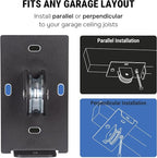 Cargo Box Hoist for Garage Ceiling with Metal Pulley System Holds 150 lbs, 5.5" Low-profile Rooftop Carrier Storage Lift, Parallel or Perpendicular Mounted