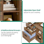 Lateral File Cabinet with Lock, Large Mobile Storage Filing Cabinet with 6 Drawers Fits Files Letter/A4 Size, Rolling Printer Stand with Open Storage Adjustable Shelf for Home Office, Brown