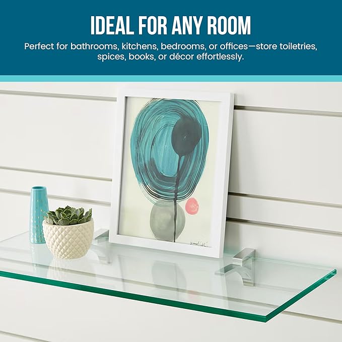 Spancraft Clear Floating Glass Shelf 10" X 24" in Chrome