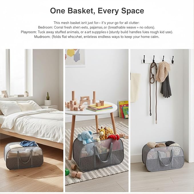 ６Pack collapsible laundry baskets with handles, Laundry Basket Collapsible,Pop Up Mesh Laundry Hamper with Compartments, Foldable Small Laundry Bin Bag (Gray)