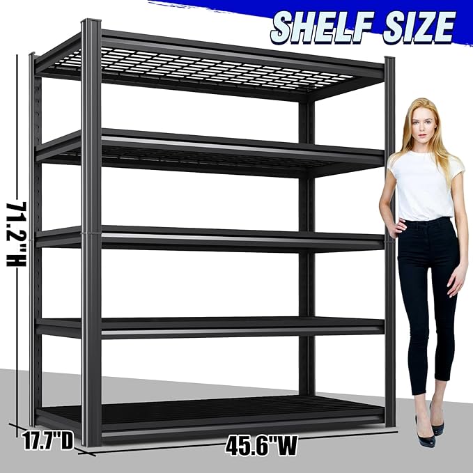 3Pack Garage Shelving 5-Tier Heavy-Duty Steel Storage Shelving Unit Adjustable Boltless Rack, 2500 lbs Capacity – Durable Organizer for Garage, Kitchen, Basement & Workshop 71”x46”x17.7” Black