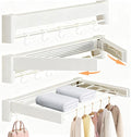 Wall Mounted Clothes Drying Rack 27 inches,Foldbale Laundry Drying Rack 6 Rods,Hidden Drying Rack Clothing,Retractable,Collapsible,Screws Needed Folding Laundry Rack (White, Medium)