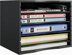 Bamjoy Wood 5 Tier Desktop Organizer, Paper Organizer Mail Sorter, File Holder Letter Document Storage with Adjustable Shelves for School Home Office, Black
