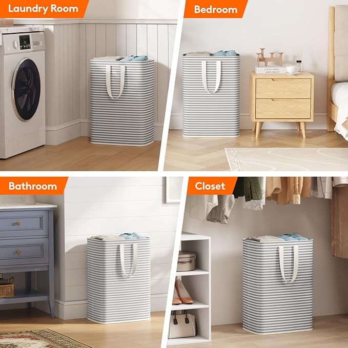 Lifewit 1 Pack Laundry Basket 65L Each, Collapsible Clothes Hamper with Reinforced Handles, Freestanding Waterproof Design for Bedroom and Laundry Room, Grey 65L Total