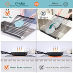 Ohuhu Roll Up Dish Racks, 16.5" L x 13" W Over The Sink Dish Drainer Drying Rack Kitchen Sink Organizer Silicone Wrapped Large in Sink Dish Drying Rack Foldable Rolling Drain Mats Anti-Slip