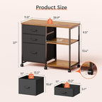 3 Drawer File Cabinet with Wheels Rolling Printer Stand with Open Storage Shelf Fabric Lateral Filing Cabinet for Home Office,Rustic Brown