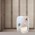 Pop Up Laundry Hamper, Reinforced Mesh Laundry Basket with Handles, Collapsible Clother Hamper with Side Pocket for Home, College Dorm, Travel - White Vertical Storage Basket