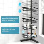 KEGII Floor Shower Caddy Standing – 4-Tier Corner Shower Organizer with Hooks & Soap Holder, Free-Standing Bathroom Storage Rack for Shampoo & Toiletries, Black