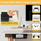 4 Pack Under Desk Hanging Shelf Drawer Organizer, Attachable Plastic Hidden Storage Tray, Easy Adhesive Mount Holder for Standing Tables, Office, Counters, Cabinets, Workstations - Black