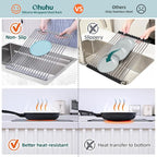 Ohuhu Roll Up Dish Drying Rack, Over The Sink Multipurpose Roll-Up Dish Racks, 16.5" W x 13" L Rolling Heat-Resistant Anti-Slip Silicone Coated Dish Drainer Portable Foldable for Kitchen Counter