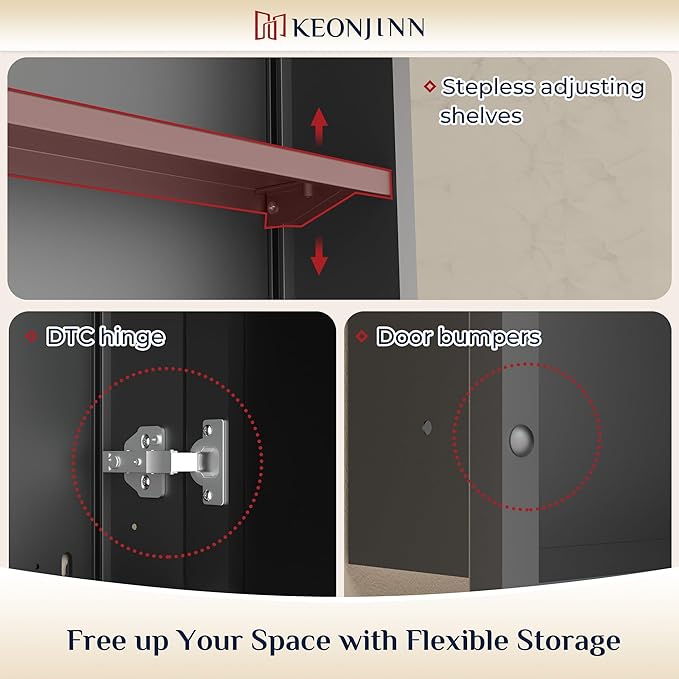 Keonjinn 16" x 24" Medicine Cabinets with Mirror for Bathroom, Brushed Nickel Recessed or Surface Wall-Mounted Aluminum Alloy Framed Beveled Mirror, Farmhouse Bathroom Mirror with Storage Cabinet