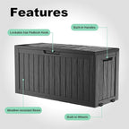 90 Gallon Outdoor Waterproof Resin Storage Deck Box Lockable Outside Bench UV Resistant Bin Patio Porch Furniture Pool Float Garden Tool Cushion Black