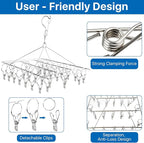 4 Pcs Hanging Drying Rack,Stainless Steel Herb Drying Rack with 30 Stainless Clips,Collapsible Swivel Drying Rack Windproof Hook for Drying Herb Air Plants,Flowers,Towel,Bras,Lingerie, Sock
