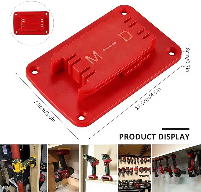 Battery Holder and Tool Holder for Milwaukee M18 18V, 10 Pack Wall Mount Organizer Storage Shelf with Screws