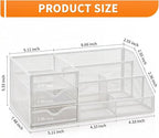Lavatino Mesh Desk Organizer with 6 Compartments & 2 Drawers, Larger Multi-functional Desktop and Workspace Accessories Organizer for Office, Classroom, Dorm Supplies (White)