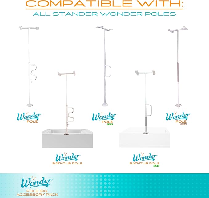 Stander Wonder Pole Bin Accessory Pack, Storage Bin Accessory with Toilet Paper Holder, Towel Hook for Wonder Pole and Wonder Bathtub Pole, Bathroom Organizer Storage Shower Caddy, Black