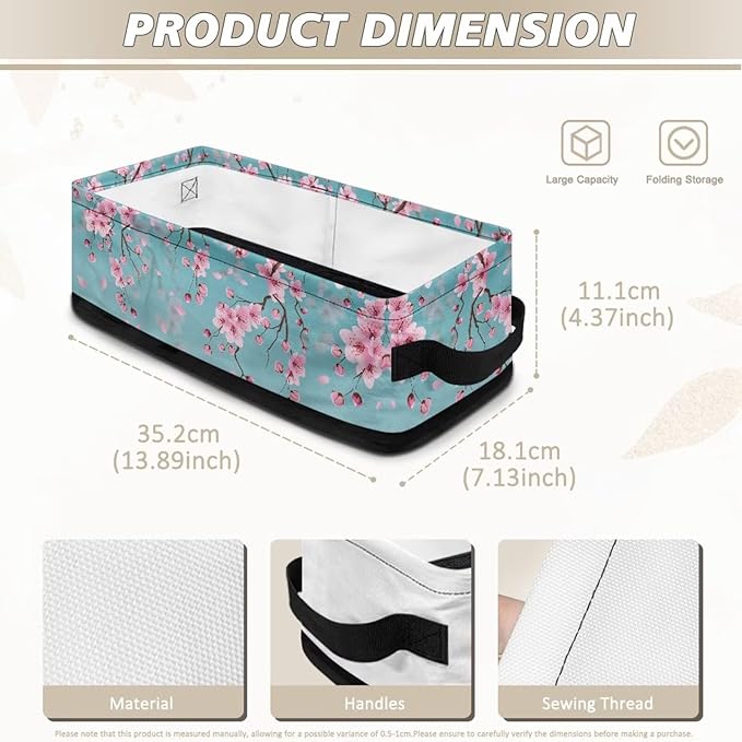 Storage Bins Elegant Towel Storage Baskets Lightweight Cosmetics Storage Basket with Handles Collapsible Organizer for Bathroom Office Bedroom Decor, Peach Blossom Light Teal