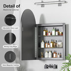 Recessed Medicine Cabinet with Mirror,Arched Medicine Cabinet Mirrors for Bathroom,Brushed Black Medicine Cabinets in Wall,Bathroom Mirror with Storage,Mirrored Medicine Cabinets 20x30