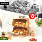 Double Corner Bread Box Storage for Kitchen Countertop. Extra Large Bamboo Bread Boxes. Double Layer Bread Bin for Kitchen Countertop Cabinet.