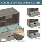 LVB Lateral Wood File Cabinet with Drawer, Farmhouse Printer Filing Cabinet with Storage for Legal Letter A4, Wooden Printer Stand with Hanging File Organizer Shelves for Home Office, 32.7 in, Greige