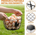 Goaste 2 Pack Metal Wire Egg Baskets, 9.5 Inch Chicken Egg Collecting Basket with Handle, Round Eggs Storage Container for Gathering Fresh Eggs, Vintage Black Wire Egg Holder for Easter Kitchen Home