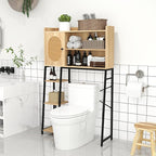 Giantex Over The Toilet Storage Cabinet with Rattan Door, Freestanding Space Saver Rack Above Toilet with Metal Stand, Adjustable Shelf, Over Toilet Bathroom Organizer for Restroom, Laundry
