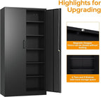 STANI Metal Garage Storage Cabinet with Lock, 71" Steel Lockable File Cabinet, Locking Steel Storage Cabinet with 5 Adjustable Shelves for Home, Office, Warehouse, Garage, School (Black)