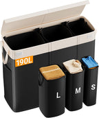 190L Laundry Hamper with Lid, Large Laundry Basket with Lid and 3 Section, Sturdy Laundry Baskets with 3 Removable Bags (L M S), Dirty Clothes Hamper Organizer for Laundry Room, Bedroom and Dorm Room