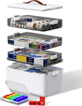 4-Tier Medicine Cabinet Organizer with Leather Handle, Empty Plastic First Aid Kit, Multipurpose Storage Box with A Portable Weekly Pill Organizer for Family Emergencies, Home