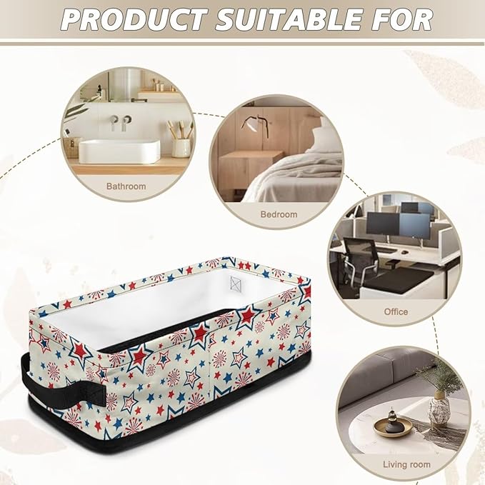Small Storage Basket for Organizing Shelf Closet Baskets Cube Lightweight Storage Bins Container for Bathroom Office Kitchen 13.89 x 7.13 x 4.37 Inch, Red Blue Star Creamy White
