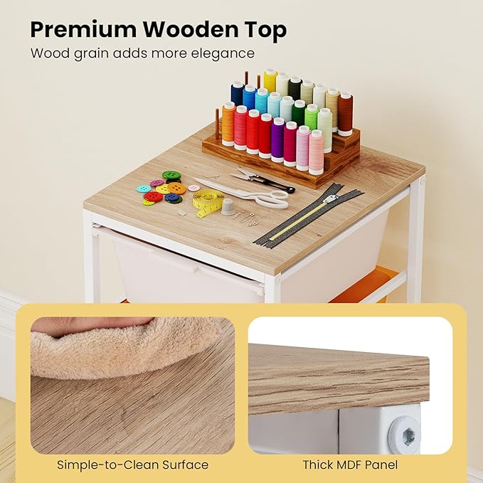 GOFLAME 4-Drawer Rolling Storage Cart, Craft Storage Cart with Wooden Tabletop and Lockable Wheels, Art Cart Supply Storage Organizer with Metal Frame for Home Office Classroom, Macaron Color