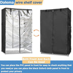 Wire Rack Covers,Heavy Duty 600D Dustproof Waterproof Storage Rack Covers for Metal Shelves,Storage Shelf Cover with Zipper for Wire Shlef,48''W x 19''D x 72''H,Black with Clear Front