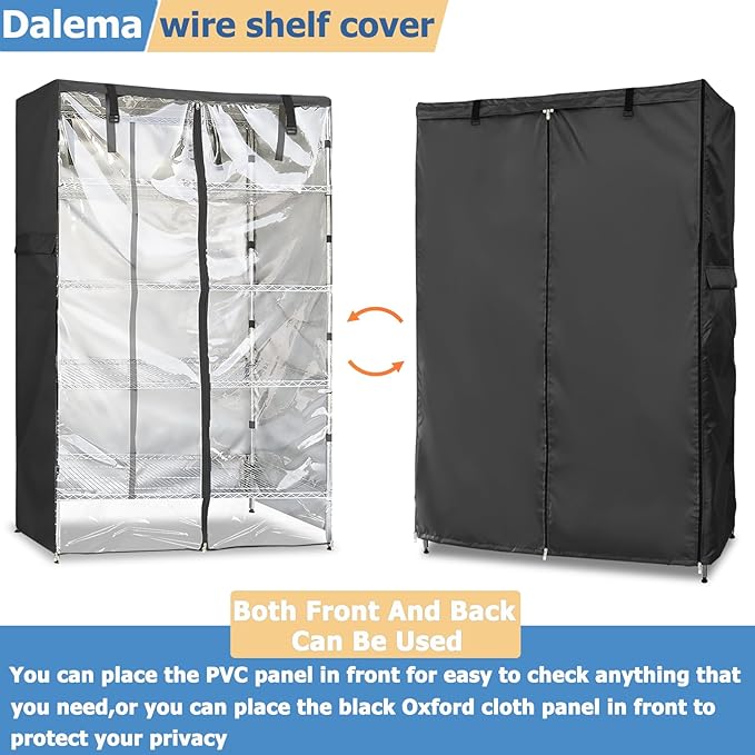 Wire Rack Covers,Heavy Duty 600D Dustproof Waterproof Storage Rack Covers for Metal Shelves,Storage Shelf Cover with Zipper for Wire Shlef,24''W x 19''D x 72''H,Black with Clear Front