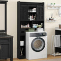 Vabches Over The Toilet Storage Cabinet, Farmhouse Storage Cabinet Over Toilet with Sliding Doors, Home Space-Saving Toilet Rack, for Restroom, Bathroom, Laundry.Black