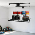 Overhead Garage Storage Rack, 48 * 48in Metal Garage Ceiling Rack Adjustable Organization System 300 Lb Weight Capacity Dual-Rope Design Rotating Handle for Storing Tools and Items