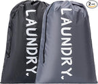 2 Pack XL Travel Laundry Bag, Machine Washable Dirty Clothes Organizer with Drawstring,Large Enough to Hold 4 Loads of Laundry, Easy Fit a Laundry Hamper or Basket Travel Essentials 24" x 36"