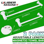 ULIBERMAGNET Magnetic Towel Holder, Magnetic Towel Rail White with Adjustable Length, Non-Slip Stainless Steel Towel Rail for Refrigerator, Oven, Dishwasher, Cabinet, Laundry (2 Pack)