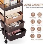 Rolling Cart with 4 Drawers,4 Tiers Rolling Utility Cart Craft Cart,Rolling Storage Drawer Cart with Mesh Top,Storage Cart with Drawers & 4 PCS DIY Lable, Brown