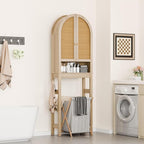 Over The Toilet Storage Cabinet, 23.7”W Modern Storage Cabinet Over Toilet with Rattan Doors, Arched Freestanding Over Toilet Rack with Adjustable Shelf for Bathroom, Nature