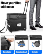 DEEGO Rolling File Box, Fireproof Document Box with Wheels Multi-Layer Water-Resistant File Organizer Portable file Cabinet Document Safe filing box for Home Office for Hanging Letter/Legal Folder