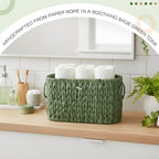 Kathfly Sage Green Toilet Paper Storage Basket with Lid Wicker Woven Bathroom Basket Toilet Paper Holder Holds up to 6 Mega Rolls Woven Organizer for Home Bathroom Kitchen Offices