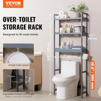 VEVOR Over The Toilet Storage, 3-Tier Adjustable Over Toilet Bathroom Organizer, Bamboo Storage Shelf Rack with 3 Hooks, Freestanding Easy Assembly Laundry Space Saver, Fit Most Toilets, White