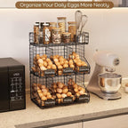 X-cosrack Egg Holder Countertop, 3 Tier Egg Rack with Labels Dividers to Separate Eggs, Stackable Wire Baskets for Fresh Egg, XXL Egg Dispenser for Countertop/Wall-Mounted (Patent Pending)