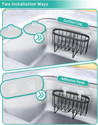 HapiRm Multifunctional Sponge Holder with Unique M-Shaped, Two Installation Methods Kitchen Sink Organizer, Rustproof Stainless Steel Sink Caddy -Black（2-Pack）