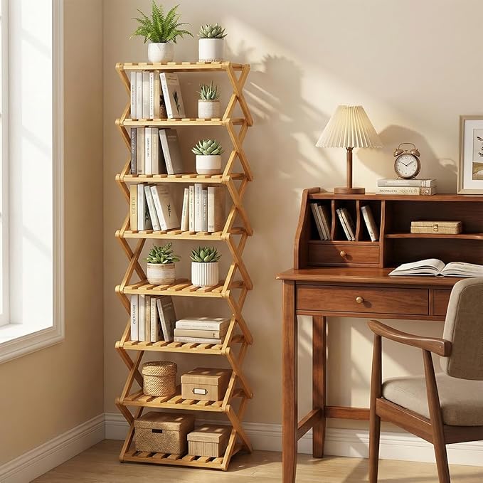 The 9-Tier No-Assembly Bamboo Rack, 3-9 Tiers Bamboo Shoe Rack, Foldable Bamboo Vertical Shoe Organizer, Multifunctional & Space-Saving, For Entryway, Closet, Corner, Bedroom, Hallway (Walnut, 3Tiers)
